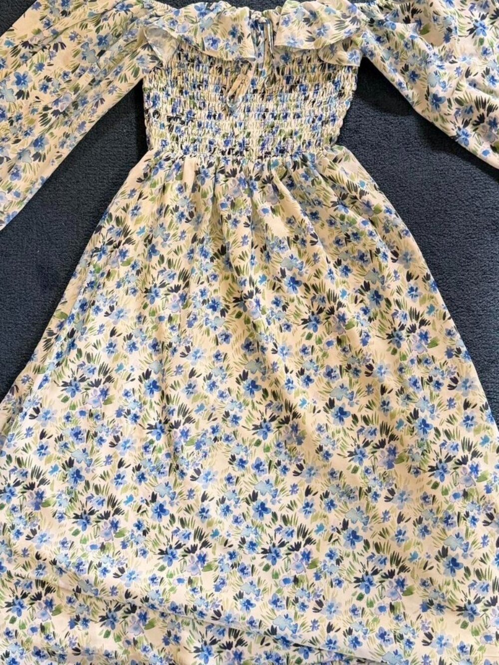 Blue Floral Off-the-Shoulder Midi Dress Size M